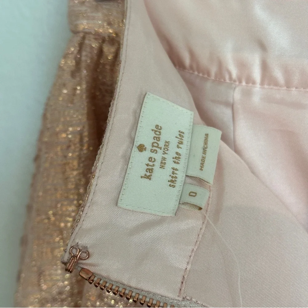 NWT Kate Spade New York Aimee Mini Skirt in Metallic Rose Gold Blush | Size 0 - Picture 3 of 5